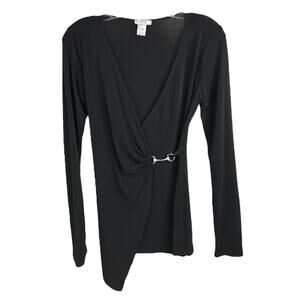 Cache Top Womens S Black Y2K Vintage Classic V-Neck Long Sleeve Pullover Buckle‎